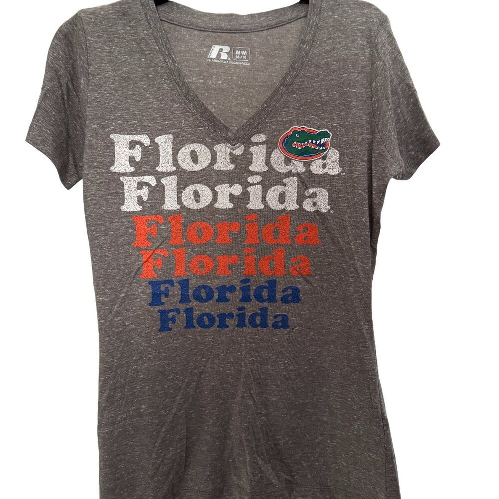 NWT UF University of Florida Gators Russell Athletic Women's V-Neck Tee Shirt, M